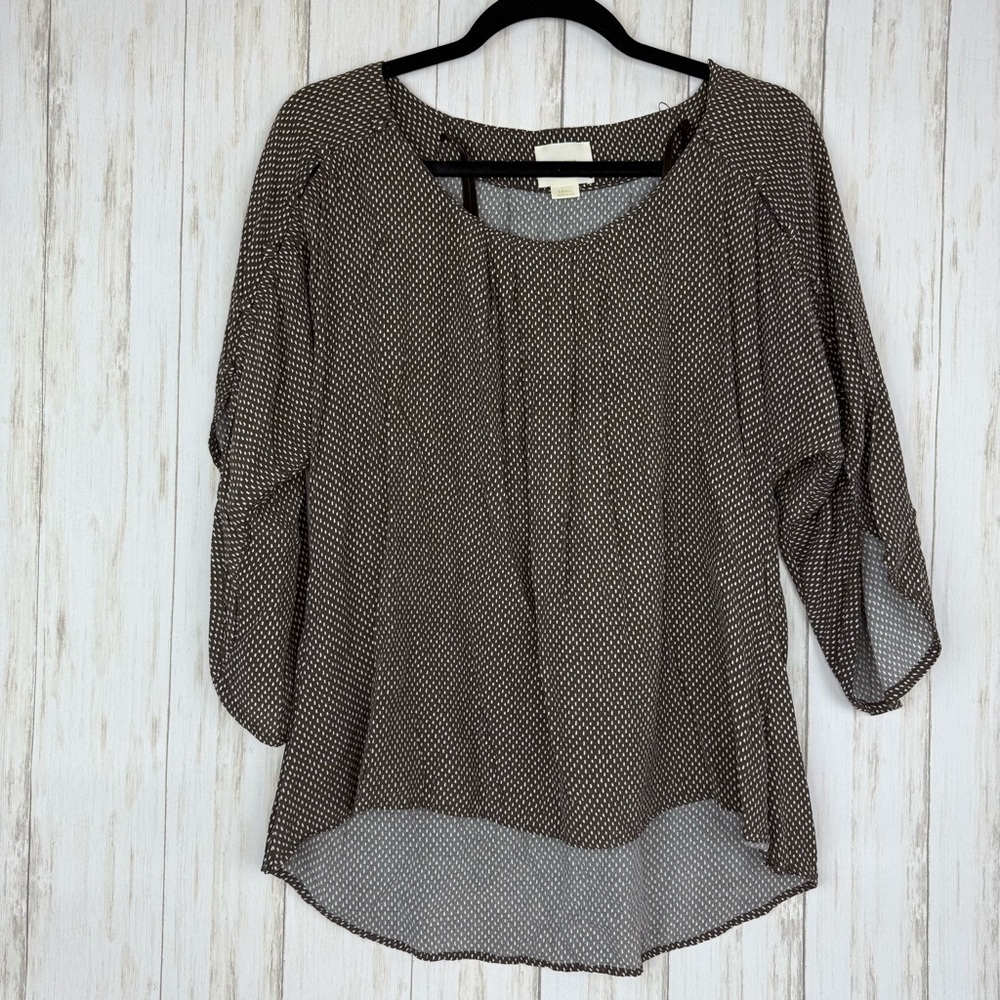 Maeve Anthropologie Brown and White Polka Dot Blouse